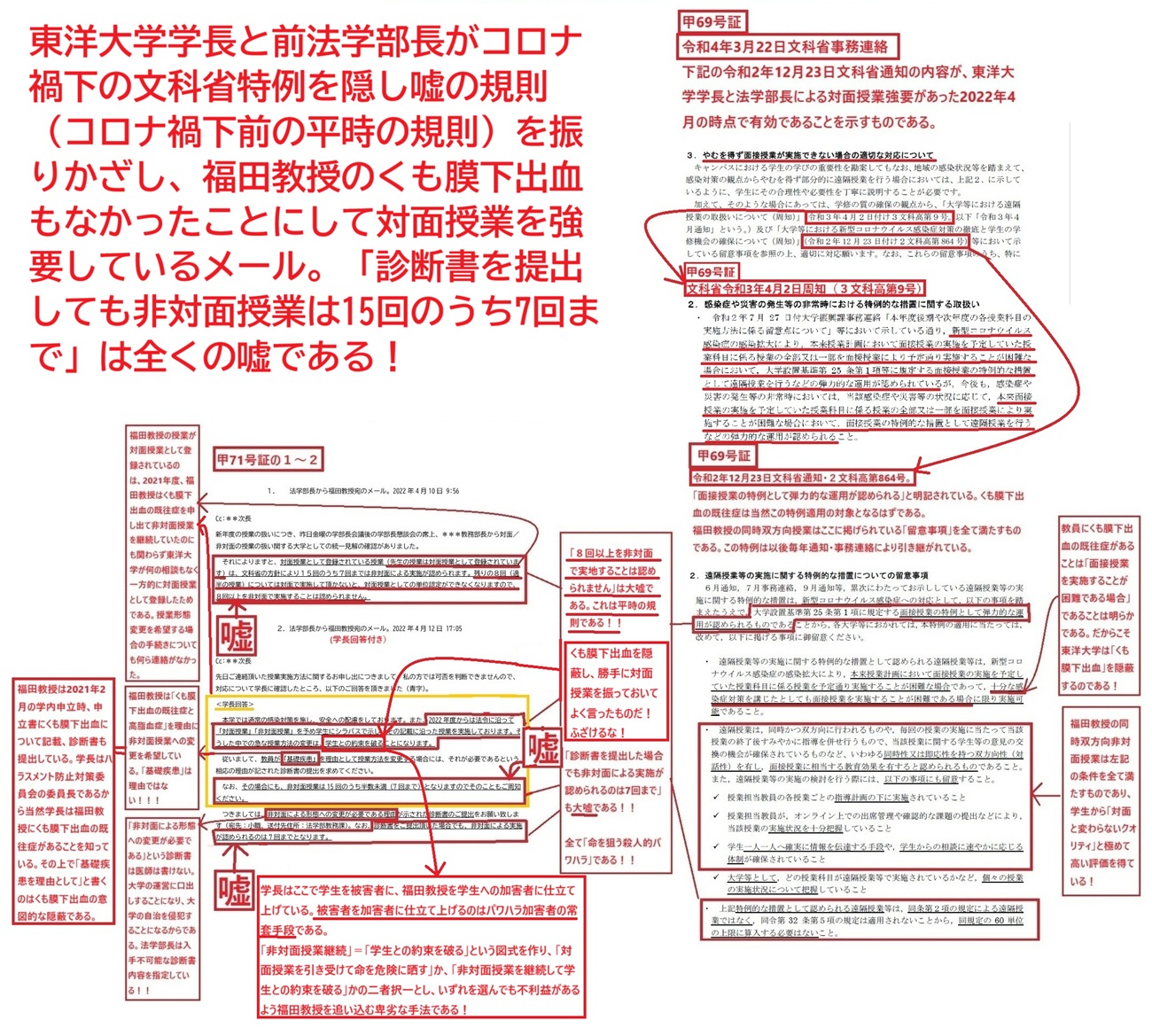 くも膜下出血と文科省特例を隠蔽した対面授業強要