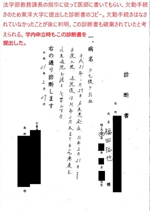 学内申立て時に提出したくも膜下出血診断書
